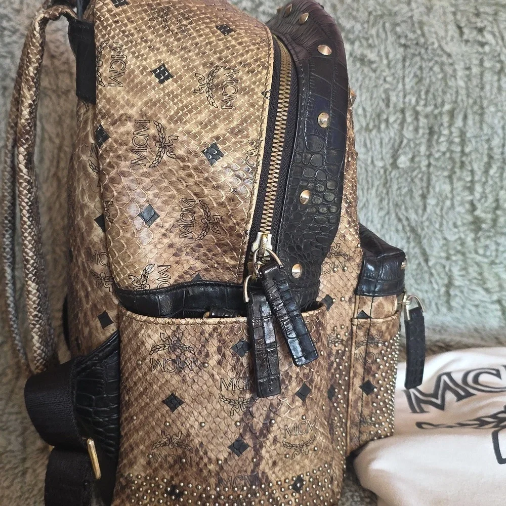 MCM Snakeskin Studded Backpack - Picture 3 of 11